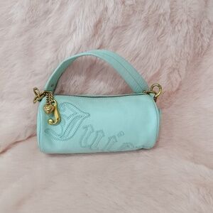 Juicy Couture Barrel Bag Purse Blue Leather Vintage Gothic Logo Authentic Y2k